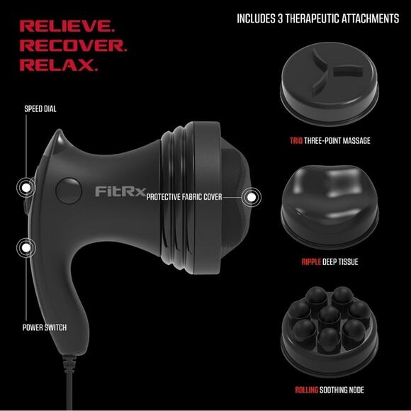 FitRx Handheld Shiatsu Neck & Back Massager with Multiple Speeds & Attachments - Picture 8 of 8